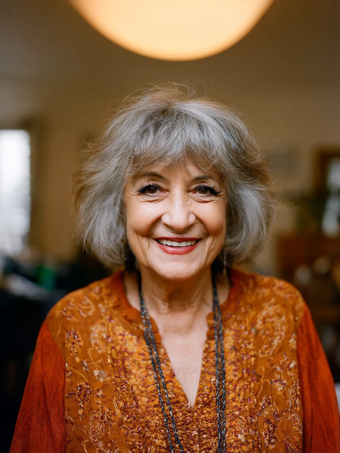 Layered Wavy Silver Gray Bob with Wispy Bangs